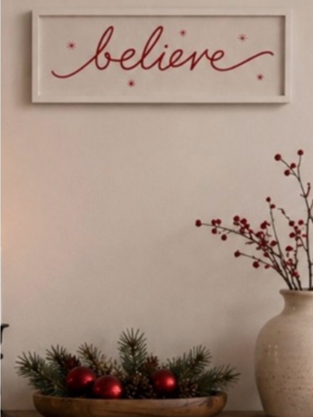 White and Red 'Believe' Christmas Wall Art